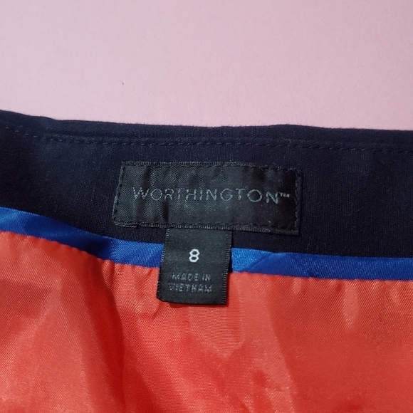 Vintage 1990s 90s Orange Dark Navy Professional Work Pencil Skirt - Picture 3 of 5